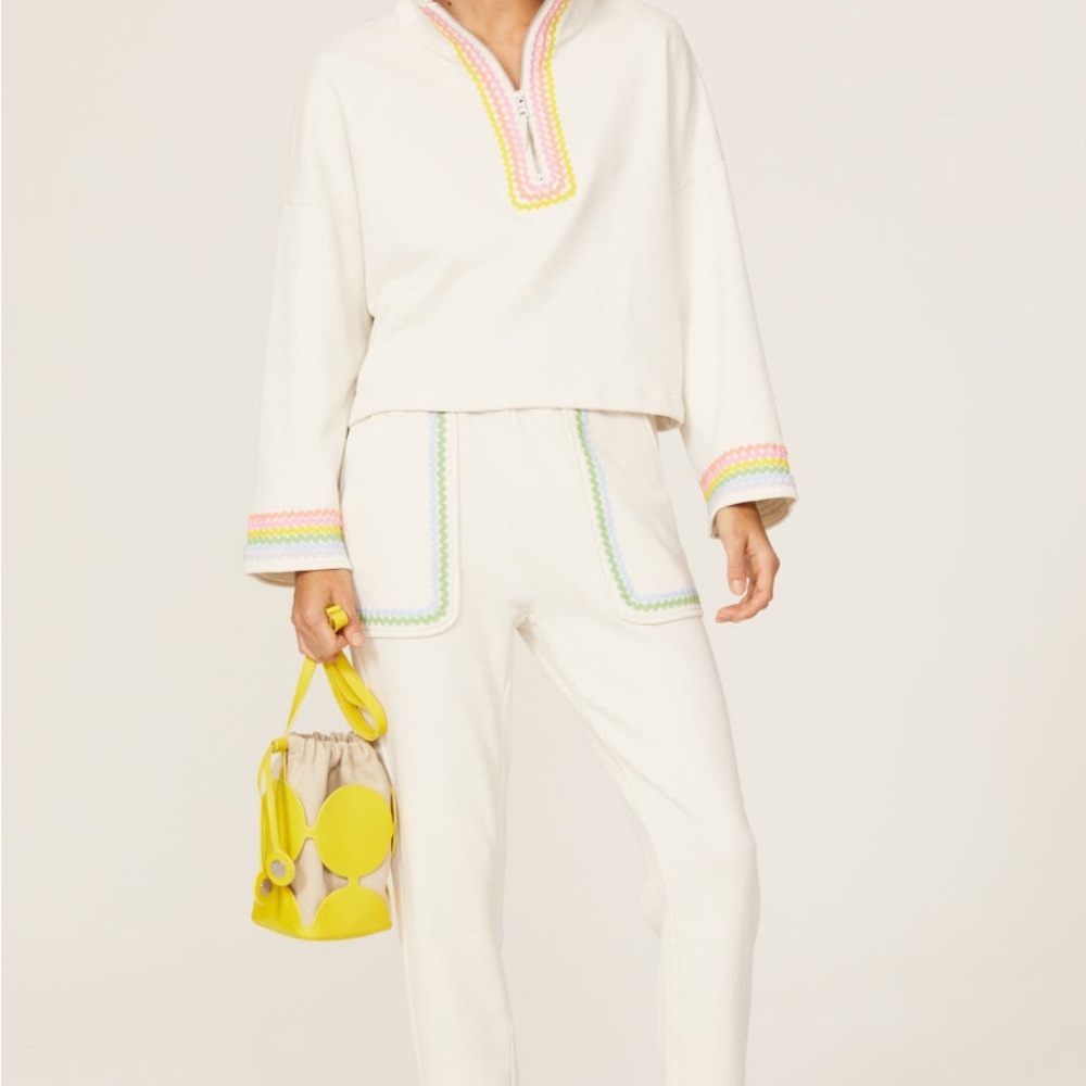 RARE: Something Navy Quarter Zip Sweatshirt and Pants Set with Rainbow Trim